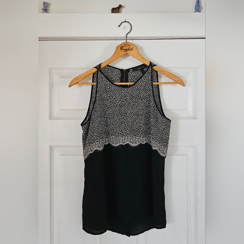 BCBGMaxAzria Black and White Eyelash-look Sleeveless Top